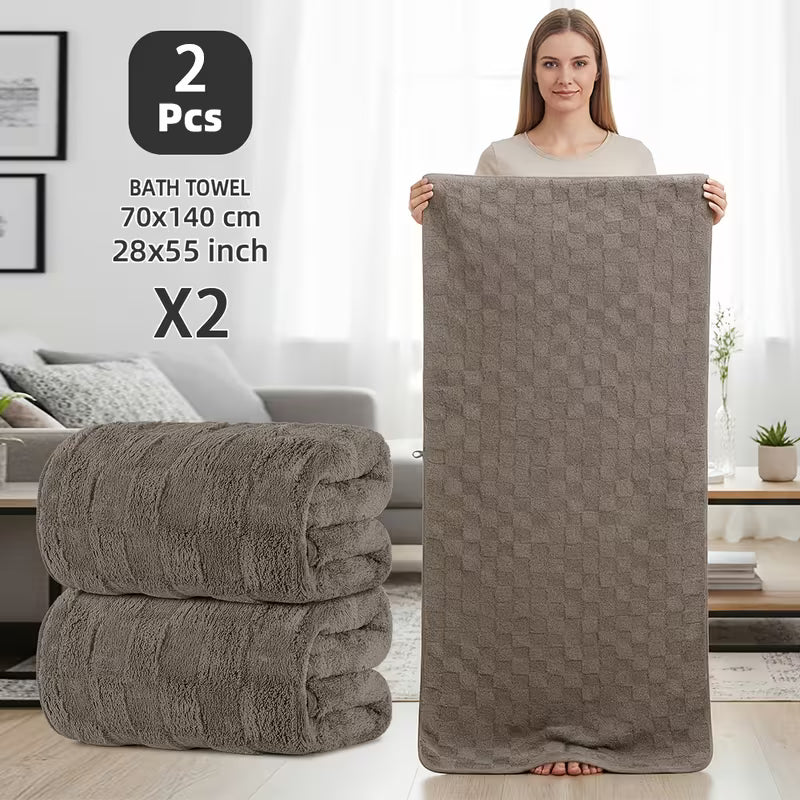 2pcs Extra Thick Bath Towel Set (25 X 55 Inches), Soft, Highly Absorbent, Quick-drying, Luxurious Spa And Home Use, Durable Wrinkle-resistant, Long-lasting Softness