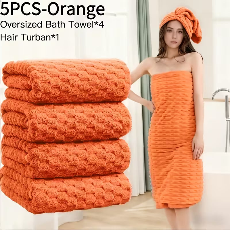 5pcs Extra Large Bath Towel Set - 28"x56" Oversized Microfiber Bath Towels, Ultra-Soft Quick-Dry, Multi-Color Combo - Luxury Spa-Quality Bath Towels