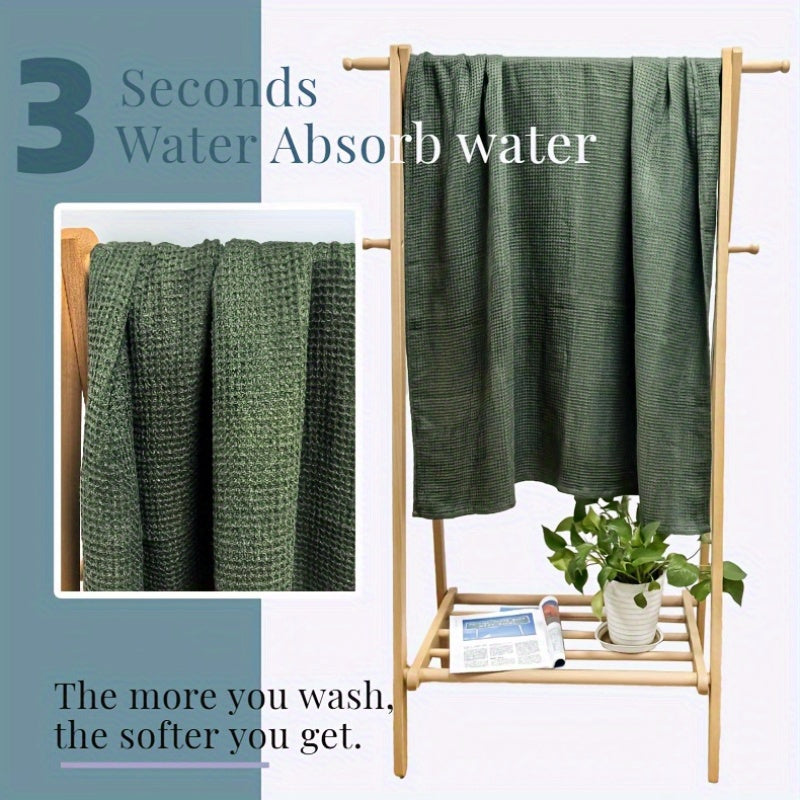 High-Quality 100% Linen Waffle Bath Towel, Ultra-Soft, Lightweight, Highly Absorbent, Quick-Drying Towel Suitable for Bathrooms, Gyms, Showers, Hotels, And Upscale Spas.