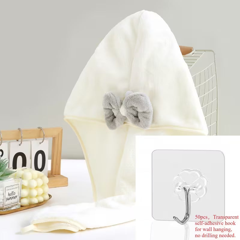 Coral Fleece Bow Dry Shower Cap, Thickened Absorbent Shampoo Head Towel, High-Value Female Cute Bath Dry Hair Cap