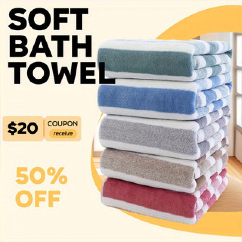 1 Large Oversized Bath Towel for Adults - Quick-Dry, Lightweight & Highly Absorbent Soft (Pink/Brown Striped) - Quick-Suction Spa, Pool, Gym, Travel Towel - Bulk Discount Coupon