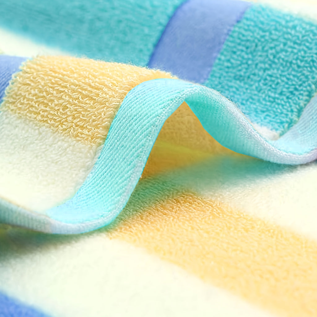 4pcs Heavy-Duty 100% Cotton Bath Towels Set - Large Luxury Spa & Hotel Towel Collection with Pastel Blue\Pink\Green\Yellow Stripes