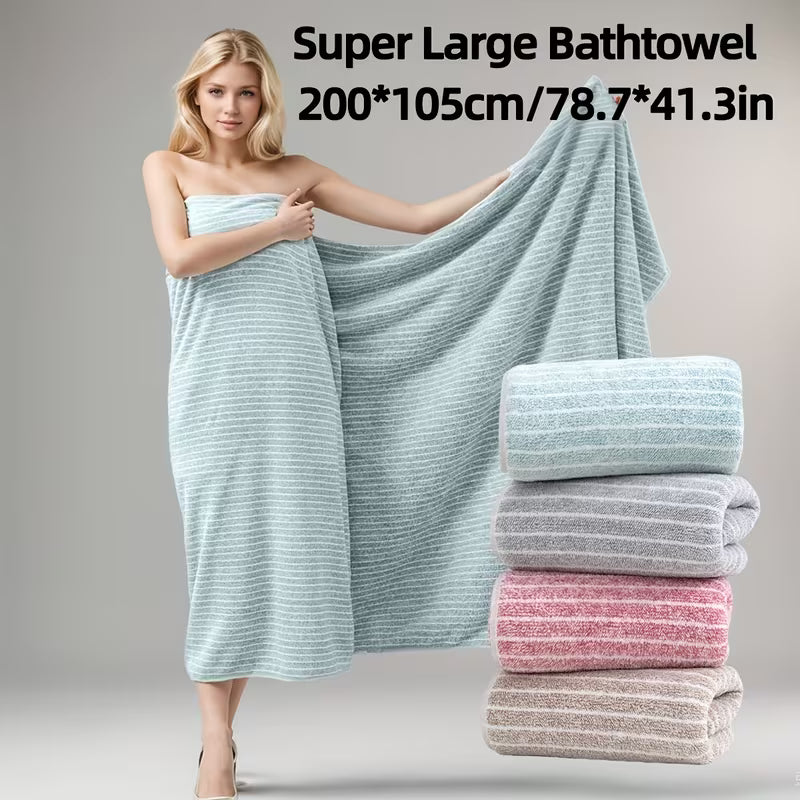 [Quick-Dry Bath Towel] Soft, Quick-Dry Extra Large 2x1.05m Striped Coral Fleece Bath Towel | Absorbent, Lint-Free, Durable, Space Theme, 78.74x41.34 Inches
