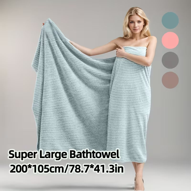 [Quick-Dry Bath Towel] Soft, Quick-Dry Extra Large 2x1.05m Striped Coral Fleece Bath Towel | Absorbent, Lint-Free, Durable, Space Theme, 78.74x41.34 Inches