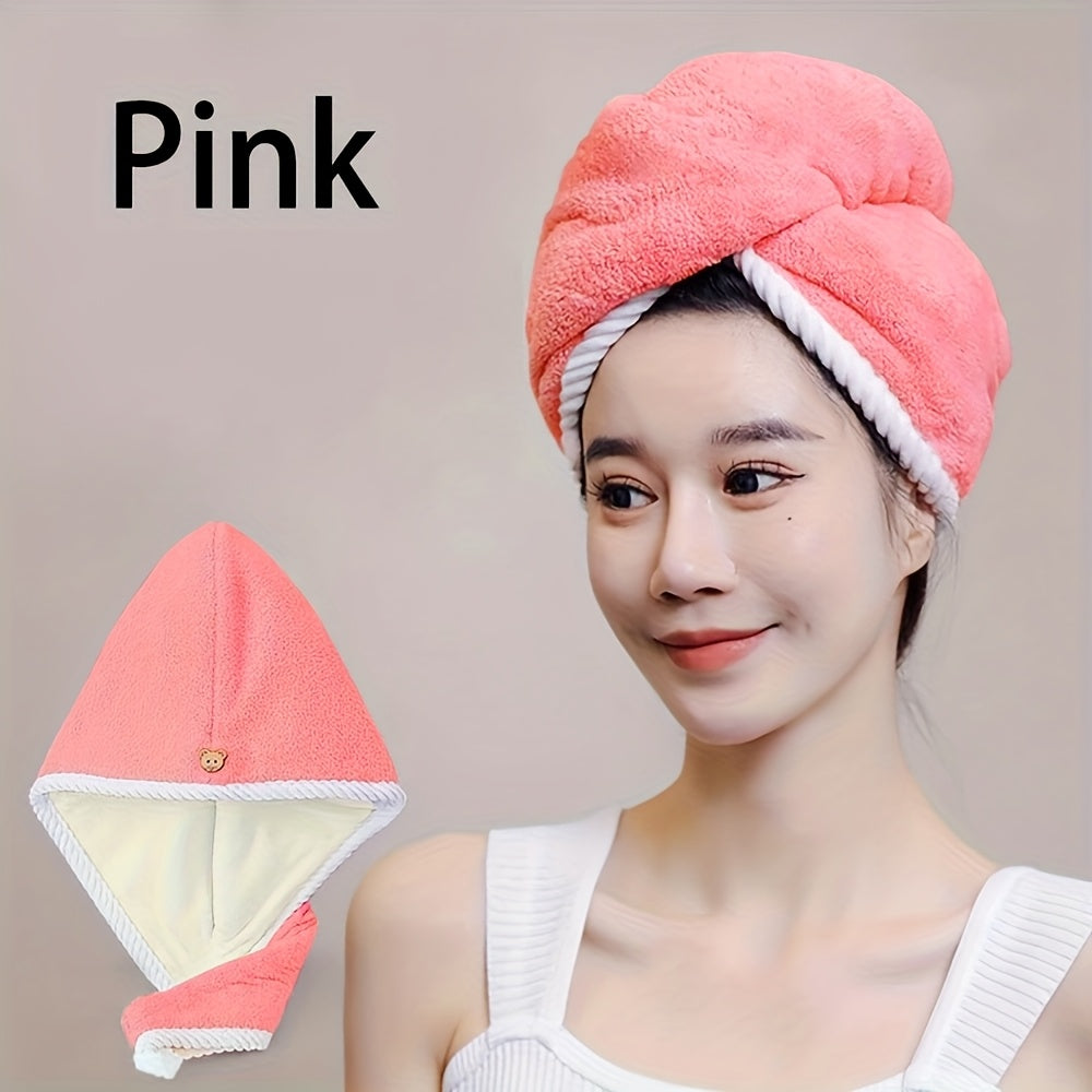3 Pack Quick-Dry Hair Dry Cap & Towel - Double Thickened Super Absorbent Shower Cap with Coral Fleece, Multi-Color (Blue, Pink, Green)