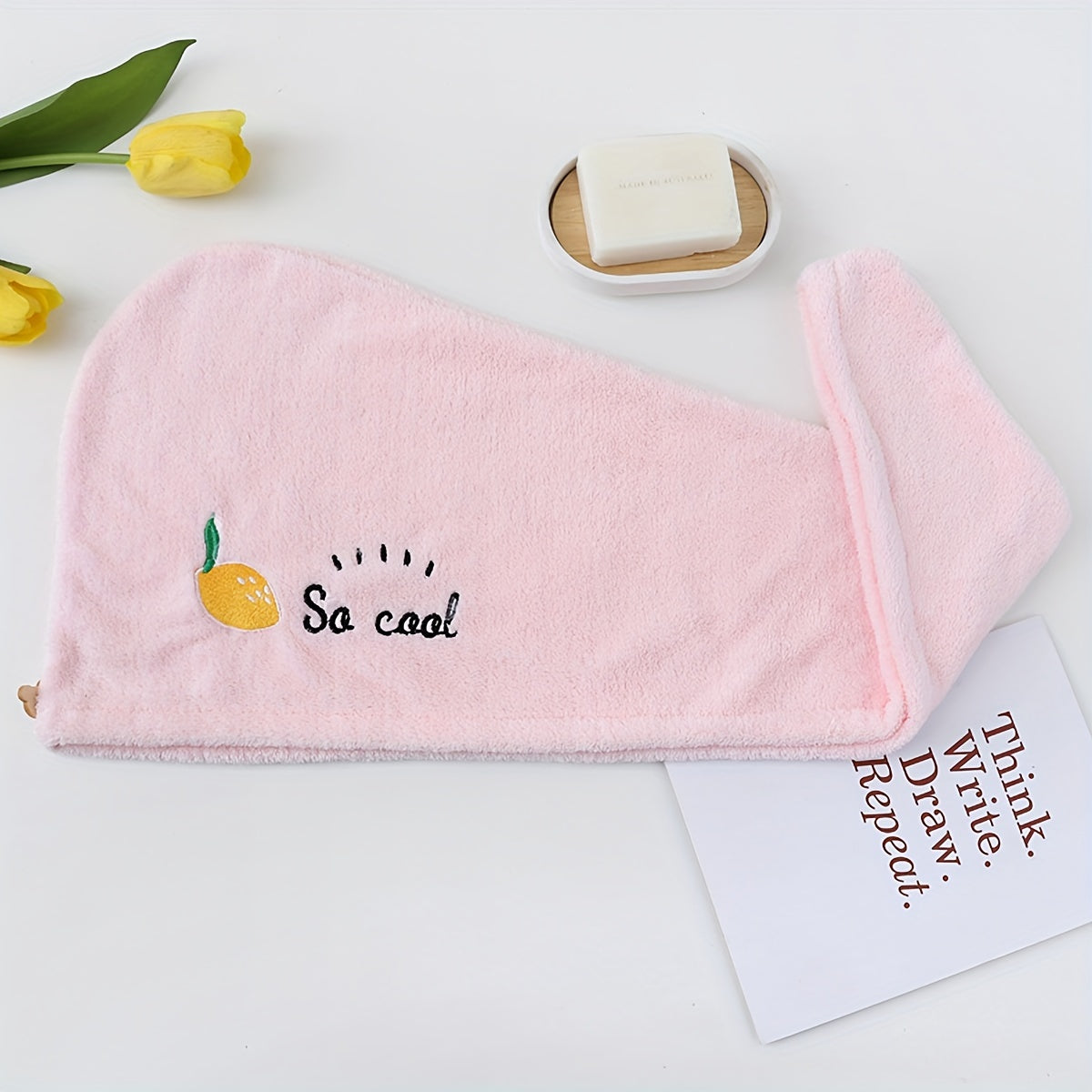 Microfiber Wrap Quick Dry Microfiber Hair Towel Wrap, 1pc | Super Absorbent Hair Drying Turban for Women, Modern Geometric-Pattern Knit Fabric, 260gsm, with Space-Themed Embroidery, for Bathroom Accessories