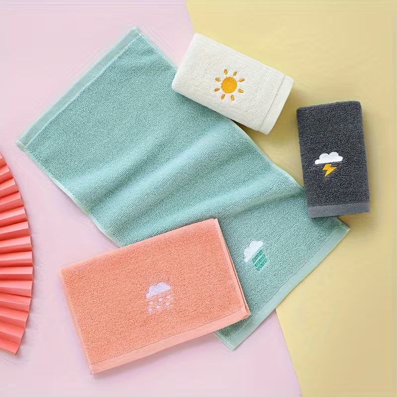 Set of 4 Cotton Face Towels with Weather Patterns, Soft And Absorbent for Everyday Use