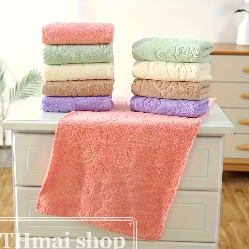 5pcs Set 28.0inch X 12.0inch Cartoon Bear Floral Embossed Towel, Soft Absorbent Quick-Drying Hand Towel, Premium Gift Towel for Men and Women, Essential for Bathroom and Home, Dual Use for Living Room and Bedroom, Space-Themed Material, Each 7.05oz