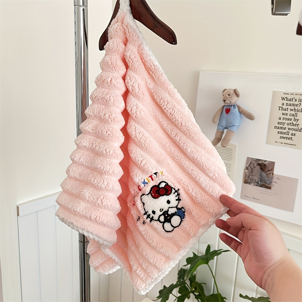 Authorized Sanrio Hello Kitty And Melody Coral Fleece Bath Towel, Quick-Drying Head Towel, Large Bath Towel, Great for Home And Dorm Use, Soft And Comfortable Cloud-Patterned Face And Bath Towel Set