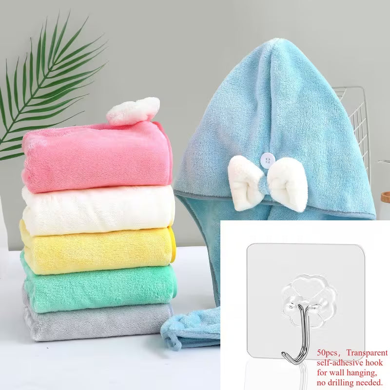 Coral Fleece Bow Dry Shower Cap, Thickened Absorbent Shampoo Head Towel, High-Value Female Cute Bath Dry Hair Cap