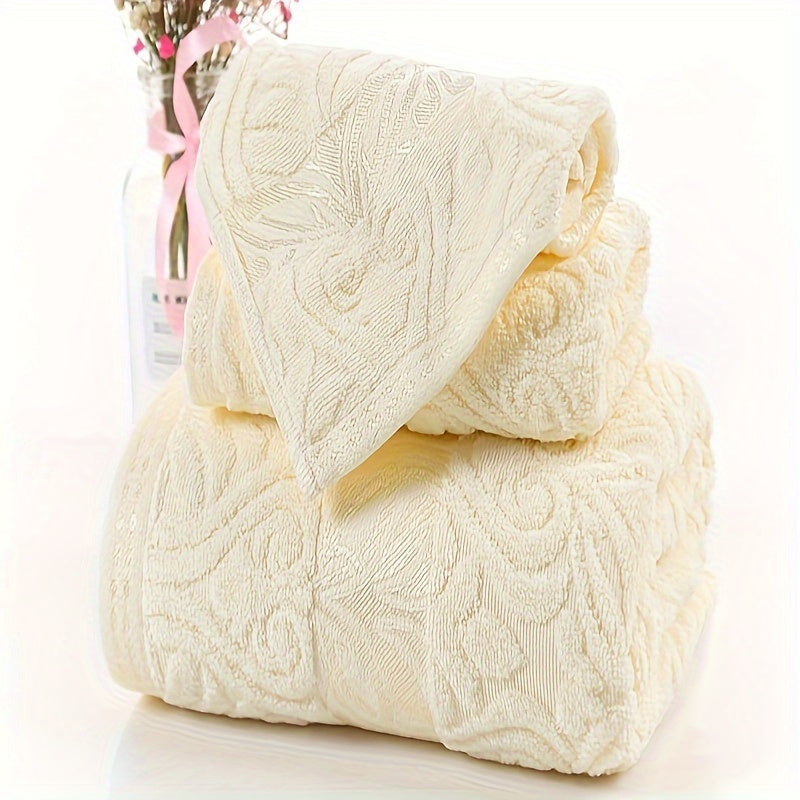 Luxury Jacquard Set - Soft, Absorbent & Quick-Drying Towels with Elegant Floral pattern in Pink - Plush Texture for Spa, Hotel, Home Bathroom - Bathroom Decor Essentials, Towels High Quality, Towels Towels, Non Shedding Towels, Robe