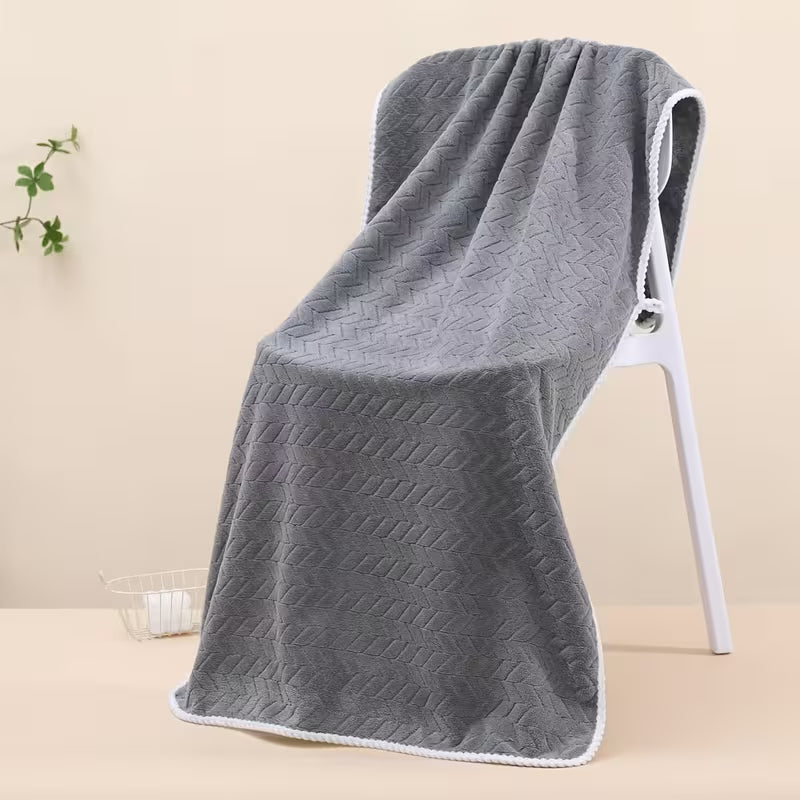 3pcs Large-sized Bath Towel Set - Extra Thick And Highly Absorbent, Soft Modern Wheat Straw And Wave Patterned Towels