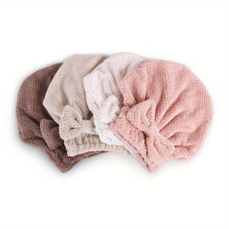 Quick-Dry Coral Fleece Princess Pineapple Cap for Women, Highly Absorbent Quick-Dry Coral Fleece Bath Hat with a Thick Bow, Available for Wholesale