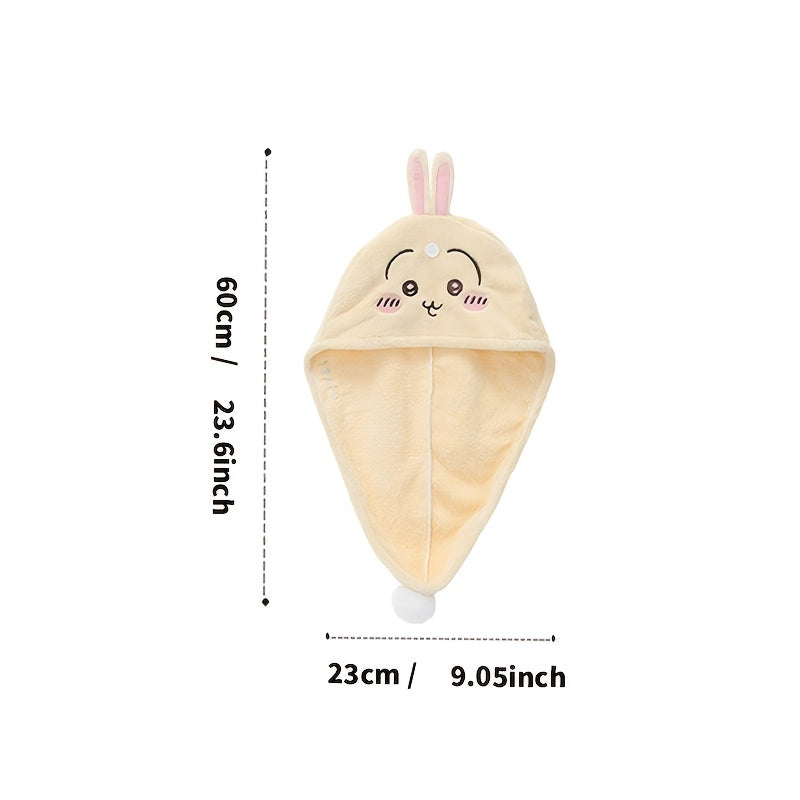 1pc MINISO 1pc Chiikawa, Usagi & Hachiware Plush Drying Cap - Thickened Aseptic 3D Hair Cap Suitable for s, Cute Anime Character Hair Dryer Accessory