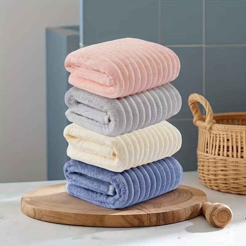4-Pack Soft Coral Towels - Quick-Dry Striped Bath & Hand Towels Suitable for Bathroom, Travel, Camping - Bedspread Color (No Shedding/Color Loss) - Contemporary Rectangular Towels