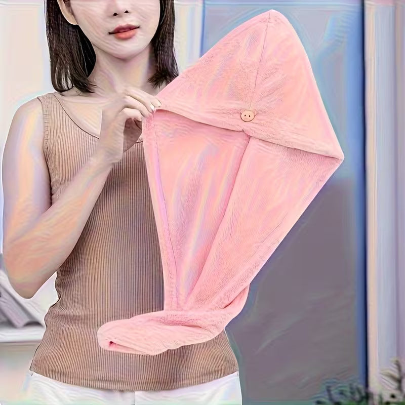 4pcs of Women's fine fiber single layer hair towel, with button design, suitable for wet hair, long curly hair, soft hair drying towel, Quick Dry Hair Wrap, Elegant Hair Accessory, Modern Hair Towel, Microfiber Hair Towel, Lightweight Hair Wrap, Hair