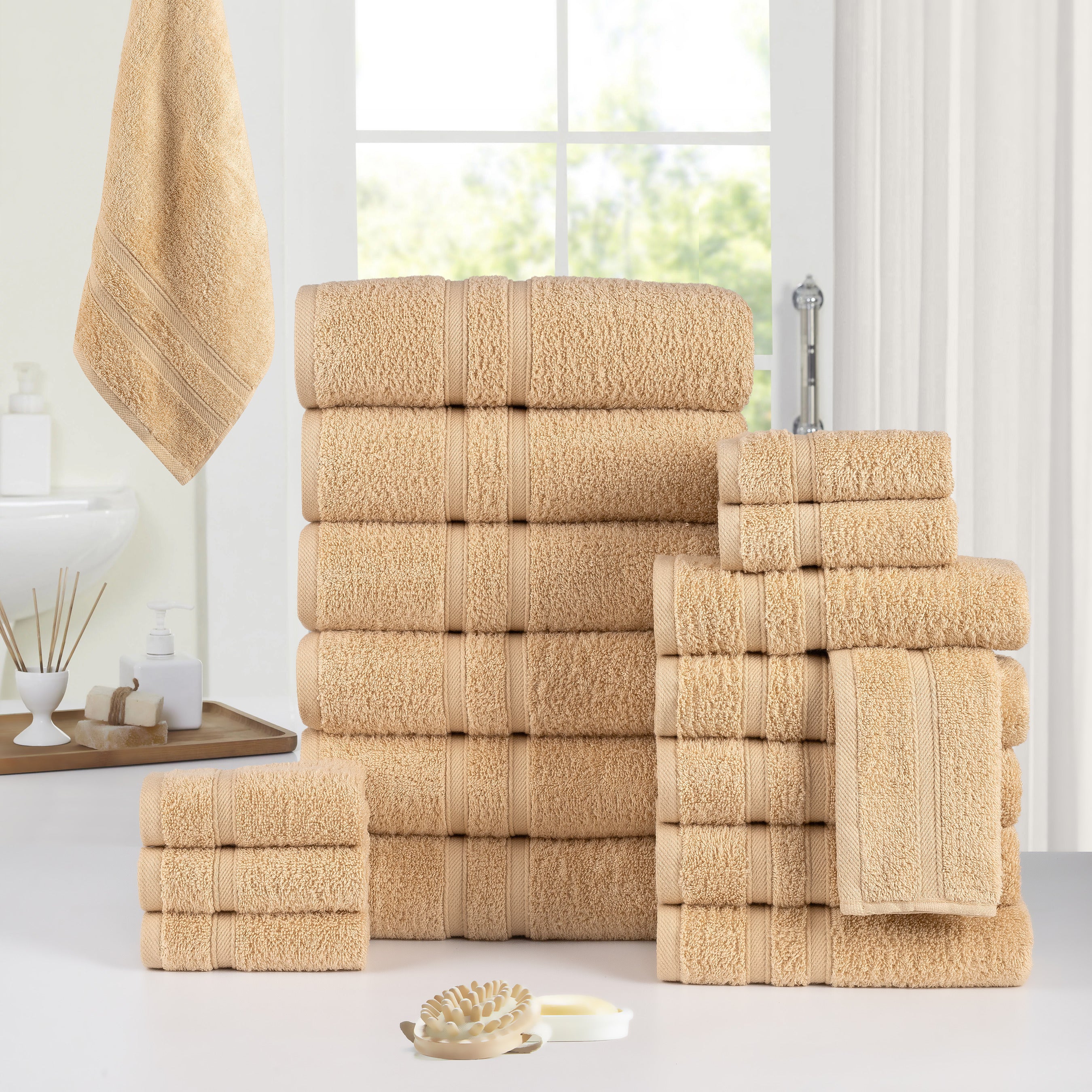 18-Piece Zero Twist Egyptian Cotton Towel Set – Luxury Bath Towels, Hand Towels & Washcloths – Ultra Soft, Absorbent, 650 GSM Spa Quality