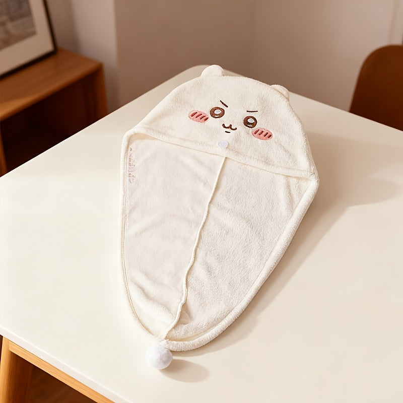1pc MINISO 1pc Chiikawa, Usagi & Hachiware Plush Drying Cap - Thickened Aseptic 3D Hair Cap Suitable for s, Cute Anime Character Hair Dryer Accessory