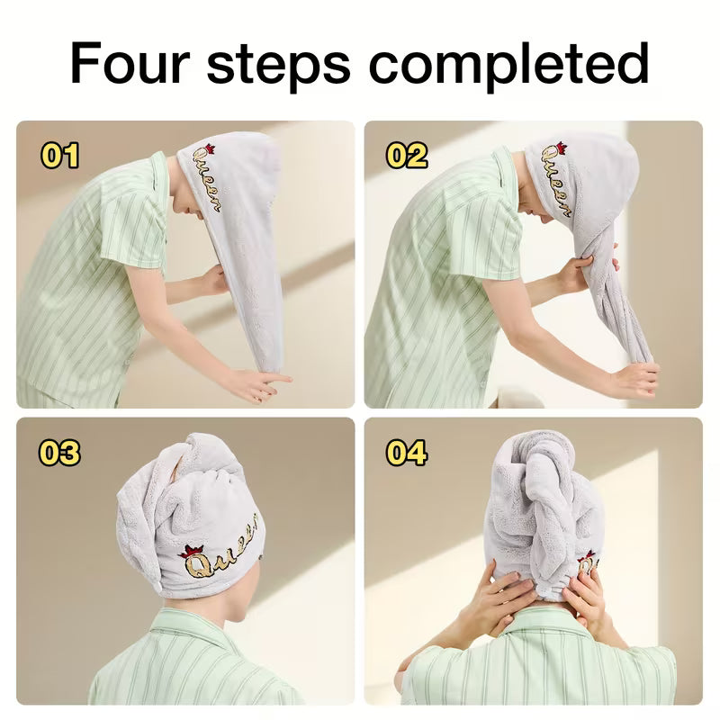 Women's Queen Letter Embroidered Hair Dryer Cap - Thick Super Absorbent Headband Suitable for Quick-Drying, Hair Volume for Curly/Wavy Hair, 400GSM Blow Dry Cap