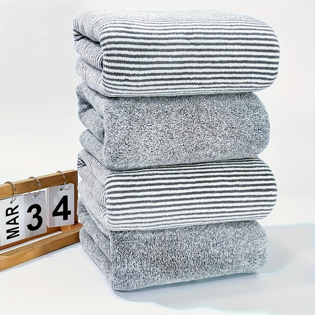 Super Fine Bath Towel 4pcs Super Fine Fiber Bath Towel Set | Natural Coral Velvet Star Stripes Pattern Super Absorbent Quick Dry Combination Super High Cost Performance