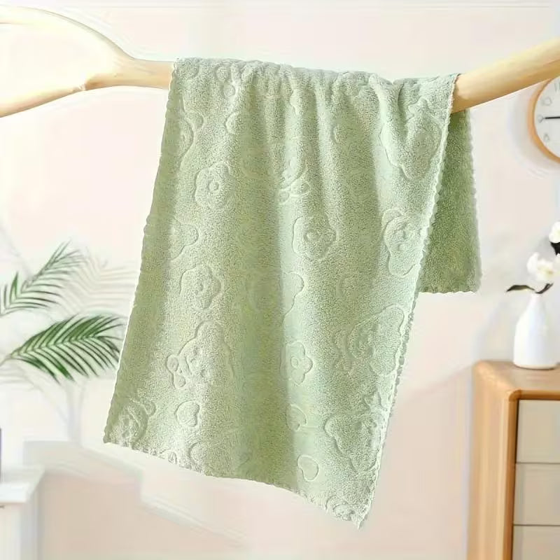 5pcs Set 28.0inch X 12.0inch Cartoon Bear Floral Embossed Towel, Soft Absorbent Quick-Drying Hand Towel, Premium Gift Towel for Men and Women, Essential for Bathroom and Home, Dual Use for Living Room and Bedroom, Space-Themed Material, Each 7.05oz