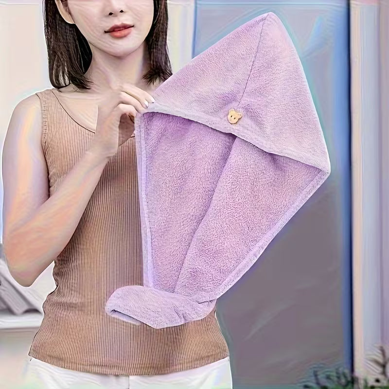 4pcs of Women's fine fiber single layer hair towel, with button design, suitable for wet hair, long curly hair, soft hair drying towel, Quick Dry Hair Wrap, Elegant Hair Accessory, Modern Hair Towel, Microfiber Hair Towel, Lightweight Hair Wrap, Hair