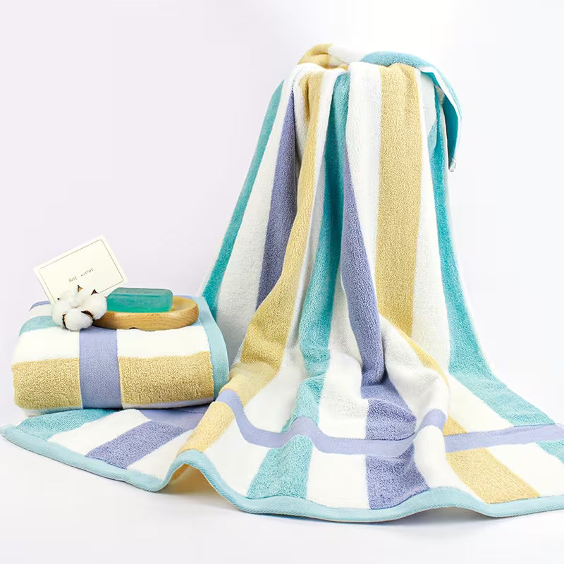 4pcs Pure Cotton Bath Towel Set, High Absorbency Bathroom, Hotel, Spa Bath Towels, Large Striped Bathroom Towels 2 Bath Towels 70x 35inch 2 Hand Towels 30x 13inch