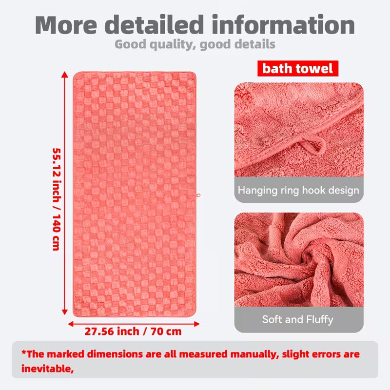 2pcs Extra Thick Bath Towel Set (25 X 55 Inches), Soft, Highly Absorbent, Quick-drying, Luxurious Spa And Home Use, Durable Wrinkle-resistant, Long-lasting Softness