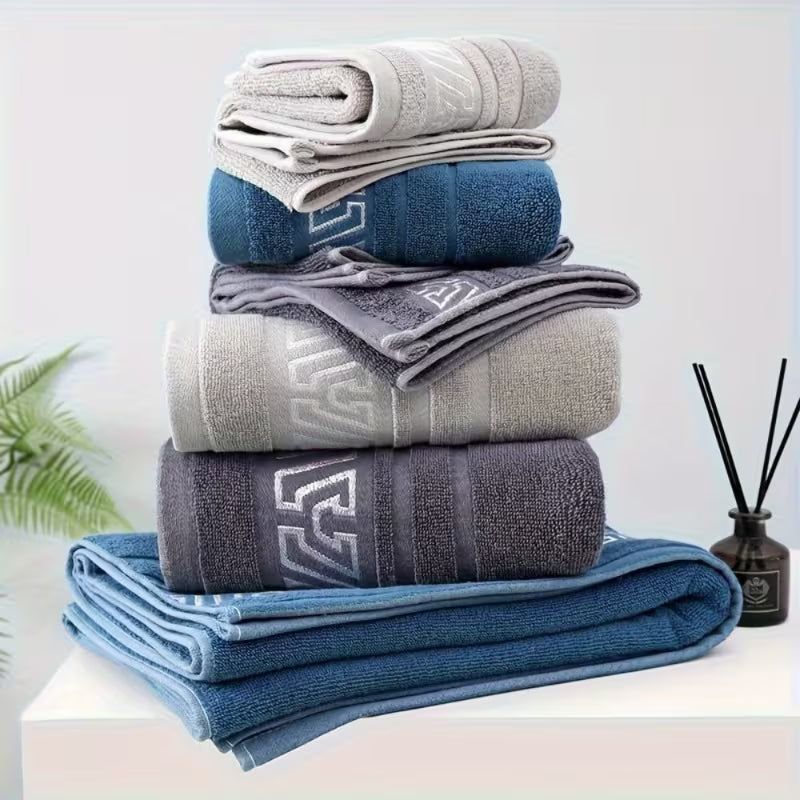 A Quick-Dry Towel - Thick And Soft Towels for SPA, Gym, And Bathroom, Suitable for Adults - Heavy Rectangular Shape - Gray/White/Black Geometric Pattern - Perfect for After Showering, Swimming, And Body Care, Men'S Towel, Hand Towel